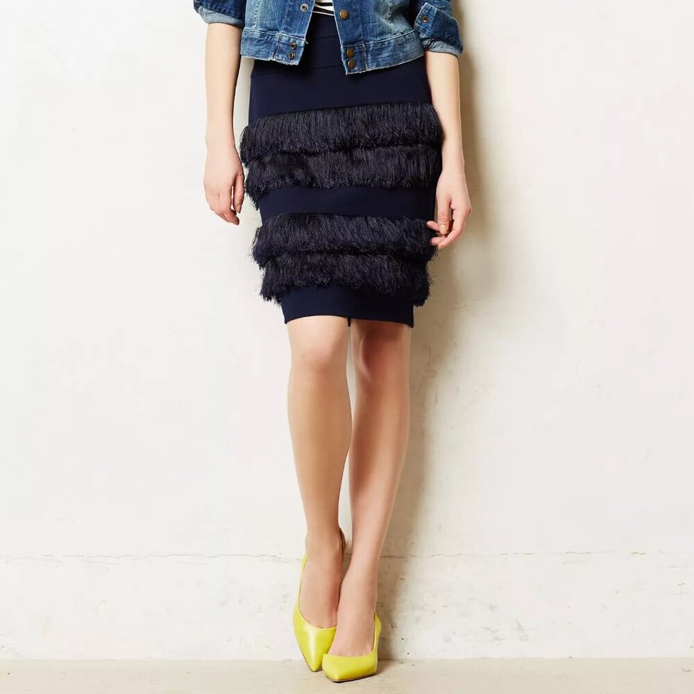 Fringed Ponte Pencil Skirt US 6